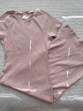 Victoria’s Secret Ribbed Midi Dress Pink Short Sleeve Side Slit